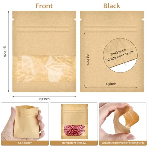 100 Pcs Small Resealable Seed Envelopes, Mini Kraft Bags with Window, 2.7"x3.5" Seed Packets Empty, Coffee Sample Bags, Food Spice Storage Bag - size: 2.7"x3.5"