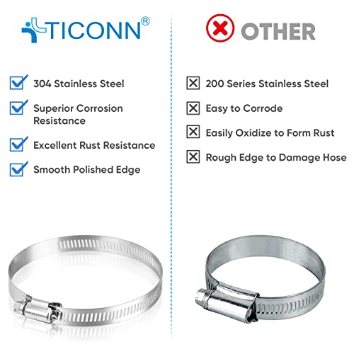 TICONN 12PCS Hose Clamps Set 304 Stainless Steel, 3"-4" Worm Gear - size: SAE #56 12PCS 3"~4"