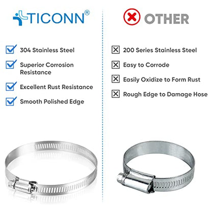 TICONN 12PCS Hose Clamps Set 304 Stainless Steel, 3"-4" Worm Gear - size: SAE #56 12PCS 3"~4"