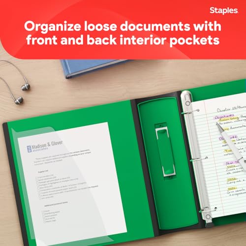 Staples Heavy-Duty 3-Inch D-Ring Binder, Green, 600 Sheets - color: Green, size: 3-Inch