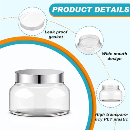 24 Pack Plastic Cosmetic Jars with Lids Label, 8 oz, Clear,Silver - color: Clear,Silver, size: 8 oz