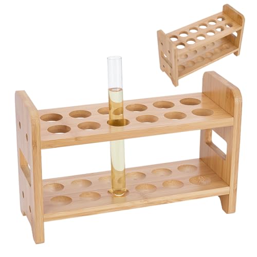 UNICRAFTALE 2Pcs Wooden Test Tube Rack 12-Holes Bamboo Multi-Use Cylinder Tube Display Racks Rectangle Razors Pencils Art Brushes Holder Hole 27mm for Laboratory Home Crafting Potted Plant - size: 26x10x17cm
