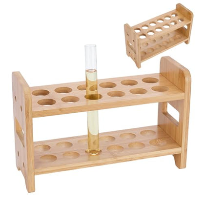 UNICRAFTALE 2Pcs Wooden Test Tube Rack 12-Holes Bamboo Multi-Use Cylinder Tube Display Racks Rectangle Razors Pencils Art Brushes Holder Hole 27mm for Laboratory Home Crafting Potted Plant - size: 26x10x17cm