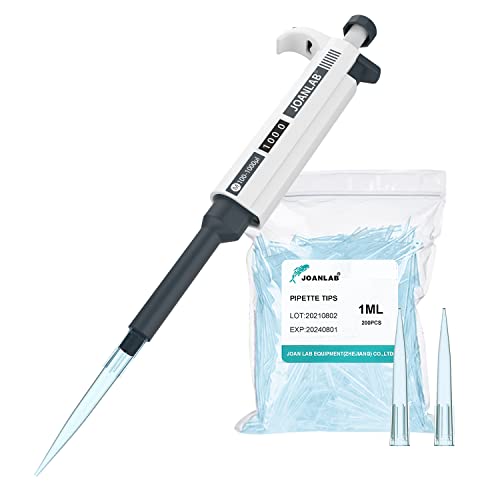 JOANLAB Micropipette 100-1000ul Manual Adjustable Single Channel Pipettes High Accurate Lab Pipettors with 200pcs Pipette Tips - color: 10-1000ul