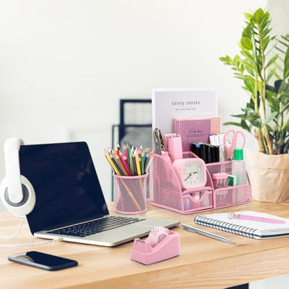 13-in-1 Office Desk Organizer Set for Back to School Supplies Accessories - color: Pink