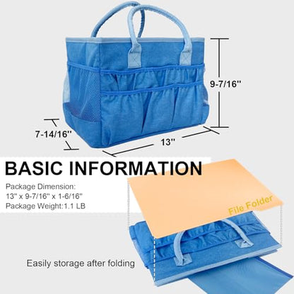Cupohus Craft Organizer Tote Bag – Craft Caddy with 2 Mesh Side Pockets & Front Elastic Pockets, Foldable Large Capacity Supply Storage Bag for Sewing, Knitting, Painting, and Travel (Blue) - color: Blue