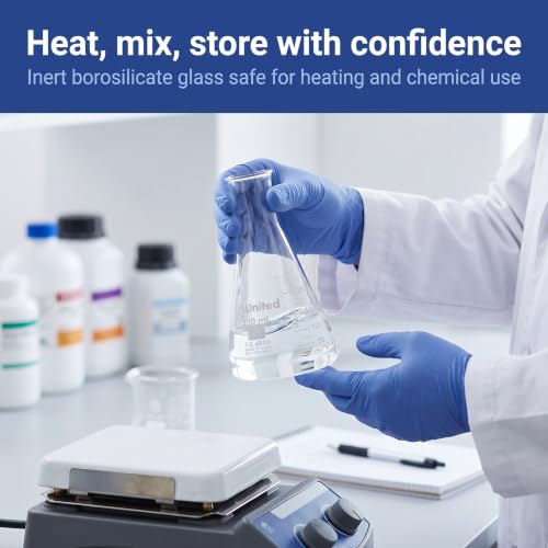 United Scientific™ Glass Erlenmeyer Flask Set, 50/150/250ml, Lab Glassware