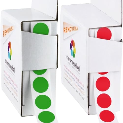 ChromaLabel Removable Red and Green Dots, 1/2 Inch, 1000/Box Each Color - color: 2 Colors - Green, Red, size: 1/2"