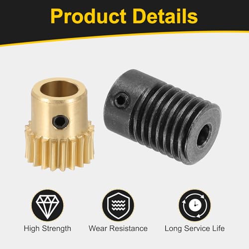 uxcell Worm Gear Set 20T 0.5 Module 20:1 Reduction Rate, Right Rotation Drive Gear Box Wheel Reduce Transmission Part (Brass Gear-6mm Bore, #45 Steel Rod 4mm Bore) - size: Gear-6mm, Rod-4mm Bore, style: 0.5M-20T