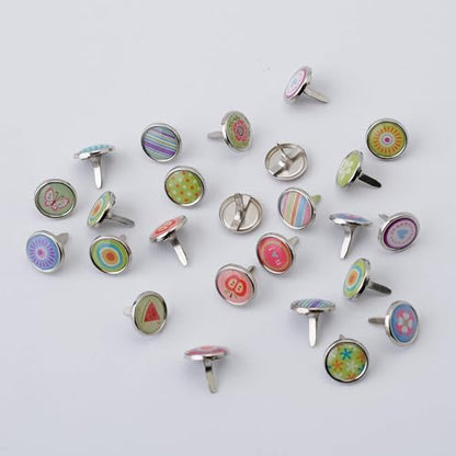 Metal Cute Decorative Brads (12mm), Mixed Mini Small Round Head Brass Paper Fasteners with Split Pins for Scrapbooking, DIY Crafts, Script Projects & More (100PCS)