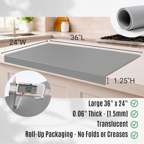 Extra Large Silicone Mat for Countertop with "Edge Protection" – Kitchen Counter Mat – Multipurpose Heat Resistant Silicone Mat – No Folds or Wrinkles – 1.5mm Thick, 36"x24", Gray - color: Gray, size: 36"L x 24"W