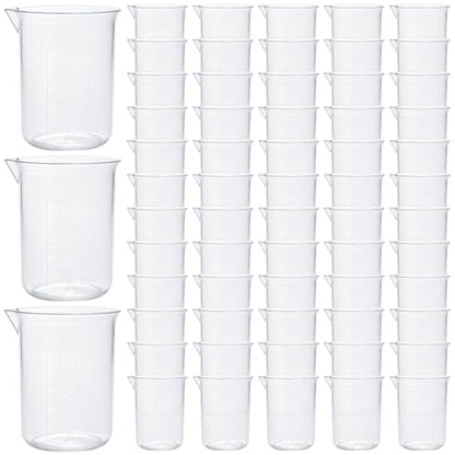 100 Pack Plastic Beakers 50ml / 1.7oz Graduations Premium Polypropylene Plastic Graduated Measuring Cups for Science Lab Equipment, Home Experiment, School Teaching Supplies Transparent