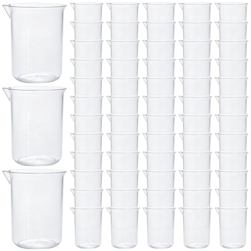 100 Pack Plastic Beakers 50ml / 1.7oz Graduations Premium Polypropylene Plastic Graduated Measuring Cups for Science Lab Equipment, Home Experiment, School Teaching Supplies Transparent