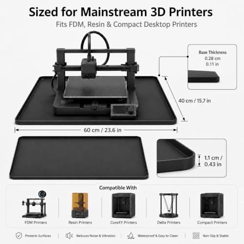 Silicone Mat for 3D Printers, Anti-Slip, with Raised Edge, 23.62''x15.74''
