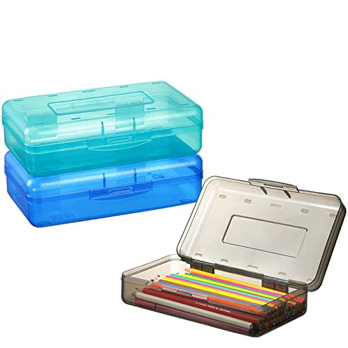 Sooez 3 Pack Pencil Case, Large Hard Pencil Box Bulk, Clear Crayon Box - color: Green,Dark gray,Navy blue, size: 3 Pack