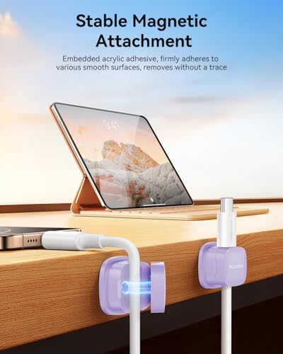 Rocoren 6‑Pack Magnetic 1s‑Lock Adhesive Cable Clips Cord Organizer - color: 6-Purple