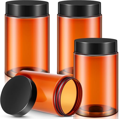 Patelai 4 Pcs Plastic Jars with Lids, Amber, 12 oz, Wide Mouth - color: Amber, size: 12 oz