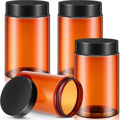 Patelai 4 Pcs Plastic Jars with Lids, Amber, 12 oz, Wide Mouth - color: Amber, size: 12 oz
