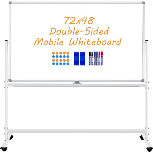 BSTPCOO Large Double-Sided Rolling Whiteboard on Wheels 72x48 Inch - color: Silver, size: 72"W x 48"H
