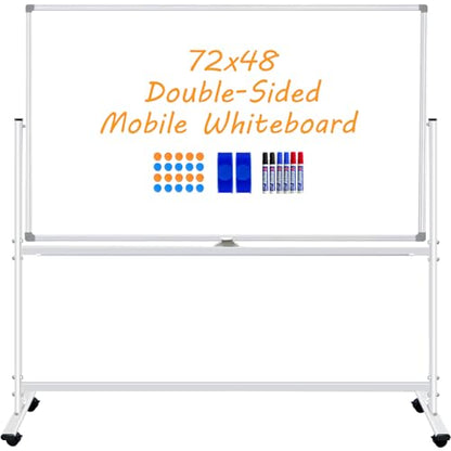 BSTPCOO Large Double-Sided Rolling Whiteboard on Wheels 72x48 Inch - color: Silver, size: 72"W x 48"H
