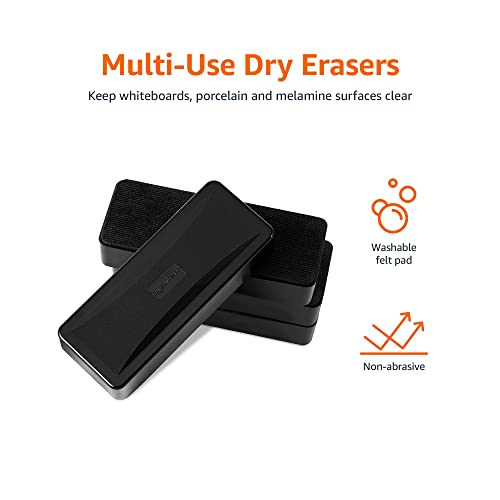 Amazon Basics Dry-Erase Whiteboard Erasers with Soft Pile, for School, Office, Home, and Classroom, Black, 4-Pack - size: 4-Pack
