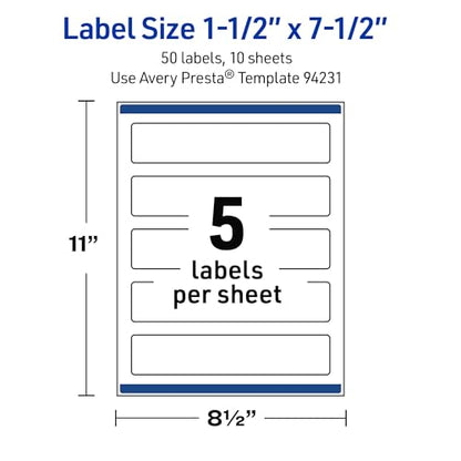Avery® Outdoor Waterproof Rectangle Labels, Sure Feed® Technology, 1.5" x 7.5", White Film, Print-to-the-Edge, Compatible with Laser Printers, 50 Labels Total - style: 50 labels