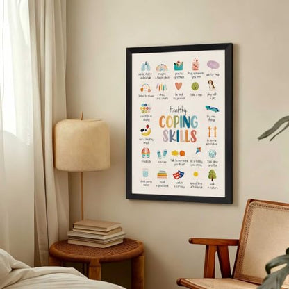 Coping Skills Canvas Wall Art Icon Chart Poster 24x36in Black Framed Flat - color: style 010, size: 24"L x 36"W