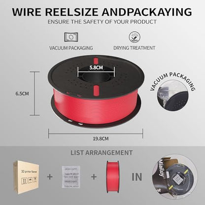 PLA+ Filament 1.75mm Red 1kg,Dimensional Accuracy +/- 0.02mm - color: Red
