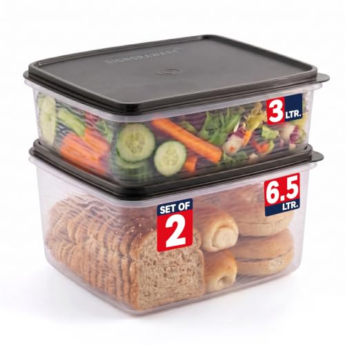 Plastic Storage Containers with Lids – 2-Pack 3L + 6.5L Cupcake Carrier – Leakproof Cookie Storage Containers Airtight – BPA-Free Containers with Lids for Food Storage, Meal Prep, Leftovers, Cupcakes - color: Black 3 + 6.5L