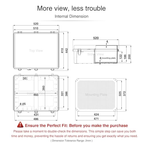 QILIPSU Waterproof Junction Box IP67 Outdoor Plastic Electrical Project Enclosure Weatherproof with Mounting Plate, Wall Brackets, Hinged Grey Cover 20"x16.1"x7.9" - color: Grey Cover, size: 20"x16.1"x7.9"