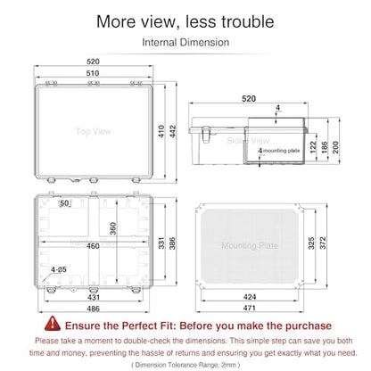 QILIPSU Waterproof Junction Box IP67 Outdoor Plastic Electrical Project Enclosure Weatherproof with Mounting Plate, Wall Brackets, Hinged Grey Cover 20"x16.1"x7.9" - color: Grey Cover, size: 20"x16.1"x7.9"