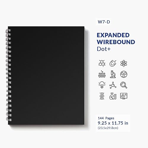 Vela Sciences Advanced W7-D Expanded Wirebound Lab Notebook, 9.25 x 11.75 in (23.5 x 30 cm), 144 Pages, Double Wire Looped, 70lb Heavyweight Paper (1-Pack, Dot+) - style: Dot +