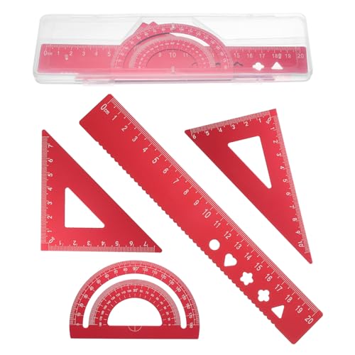 PATIKIL 4Pcs Geometry Drafting Tool, Aluminum Alloy Geometry Kit Math Tool - color: Red, size: 20cm