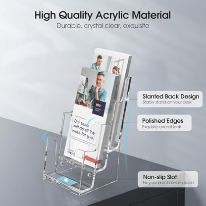 MaxGear 3 Tier Acrylic Brochure Holder, 4 Inch Wide, 2 Pack - size: 4"x9"-3 Tier