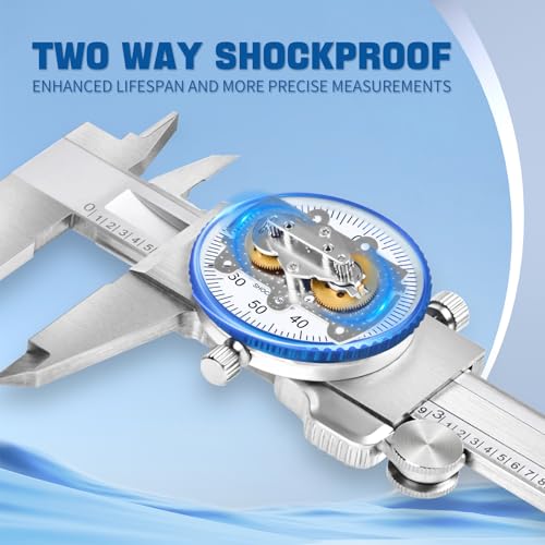 Dasqua 0-12" Dial Caliper Measuring Tool, Double Shock-Proof, Made of Solid Stainless Steel, Accuracy ±0.001", Graduation 0.001", Professional High Precision Caliper for Machinists & Woodworking