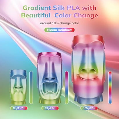 AMOLEN Silk PLA 3D Printer Filament, Shiny Multicolor Rainbow 1.75mm, 1KG - color: Bloom