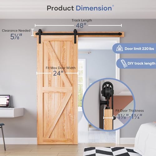 EaseLife 4 FT Sliding Barn Door Hardware Track Kit,Basic J Pulley,Slide Smoothly Quietly,Easy Install (4FT Track Kit for 24" Wide Single Door) - size: 4FT