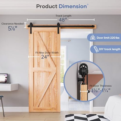 EaseLife 4 FT Sliding Barn Door Hardware Track Kit,Basic J Pulley,Slide Smoothly Quietly,Easy Install (4FT Track Kit for 24" Wide Single Door) - size: 4FT