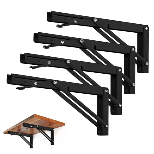 Storystore Folding Shelf Brackets, 10 Inch 4 Pcs Black Stainless Steel - size: 10 Inch 4 PCS