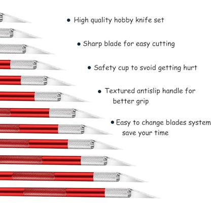Mudder 15 Pack Exacto Knife Set, Craft Knives Hobby Knife, Red - color: Red