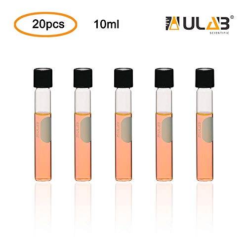 ULAB Test Tubes with Black Screw Caps, Vol.10ml, Dia.16x100mm with Marking Area, Test Tubes Shot Glasses, Borosilicate Glass Material, Pack of 20, UTT1012 - style: Vol.10ml with Bakelite Screw Caps, 20pcs