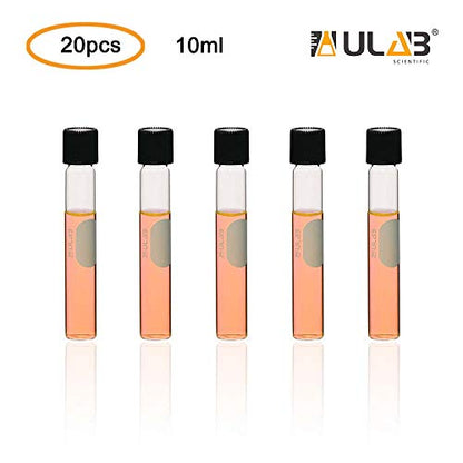 ULAB Test Tubes with Black Screw Caps, Vol.10ml, Dia.16x100mm with Marking Area, Test Tubes Shot Glasses, Borosilicate Glass Material, Pack of 20, UTT1012 - style: Vol.10ml with Bakelite Screw Caps, 20pcs