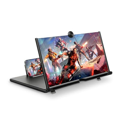 14'' Phone Screen Magnifier, 3D HD Foldable Smartphone Screen Viewer Stand with Adjustable Angle for Movies Videos Gaming, Portable Mobile Phone Screen for All Smartphones (Black) - size: 14 Inches
