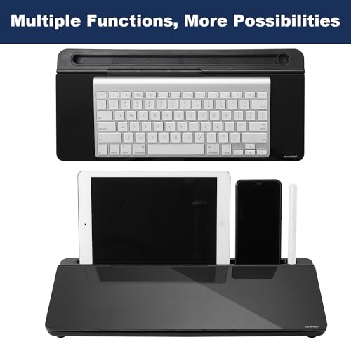 TSJ OFFICE Desktop Whiteboard Dry-Erase-Board - Computer Keyboard Stand White Board Surface Pad with Drawer, Desk Organizers with Accessories for Office, Home, School Supplies - Complete Black - color: Black Base/Glass