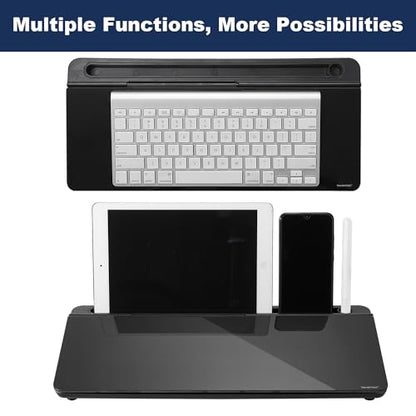 TSJ OFFICE Desktop Whiteboard Dry-Erase-Board - Computer Keyboard Stand White Board Surface Pad with Drawer, Desk Organizers with Accessories for Office, Home, School Supplies - Complete Black - color: Black Base/Glass