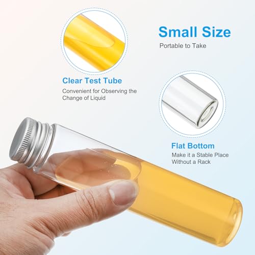 PATIKIL 110ml Test Tubes, 8pcs 5.91x1.34" Plastic Clear Flat Bottom Test Tube Containers with Caps for Bead Party Candy Bath Salt Storage Scientific Experiment Plant Propagation, Silver