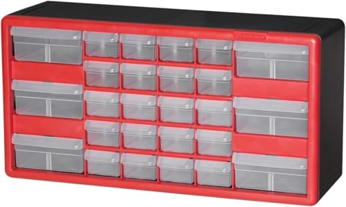 Akro-Mils 10126, 26 Drawer Plastic Parts Storage Hardware and Craft Cabinet, 20-Inch W x 6-Inch D x 10-Inch H, Red - color: Red, size: 26 Drawer, style: 1 Pack