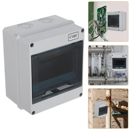 6 Way Circuit Breaker Box, Plastic Light Grey Distribution Protection Box with DIN Rail, IP65 Weatherproof Electrical Enclosure Outdoor Indoor Surface Mount（5.82x5.03x3.54 Inch）