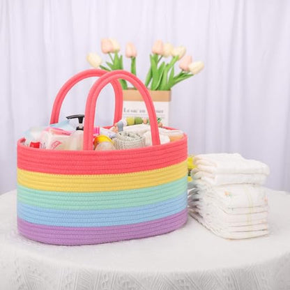 COMSE Large Cotton Rope Baby Diaper Caddy Organizer with Handles, Rainbow - color: Rainbow, size: Large