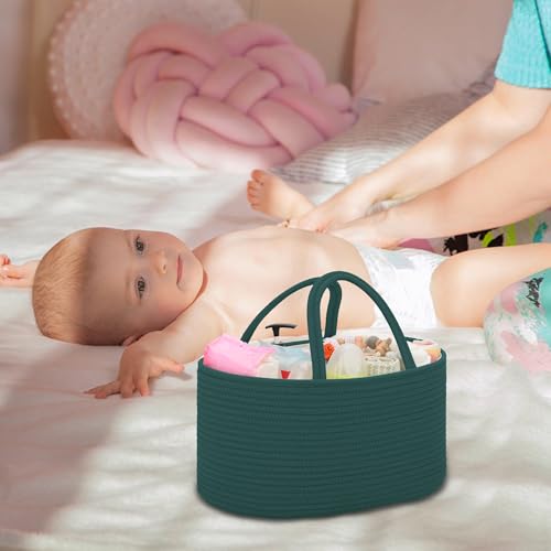 COMSE Baby Diaper Caddy Organizer with Handles, Cotton Rope, Dark Green - color: Dark Green, size: Regular